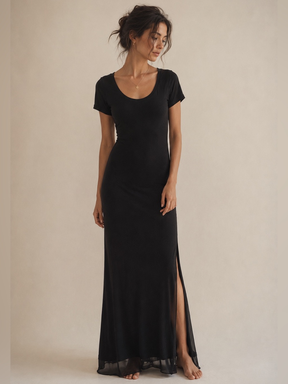 Tommy Bahama Black Short Sleeve Maxi Dress with Side Slit